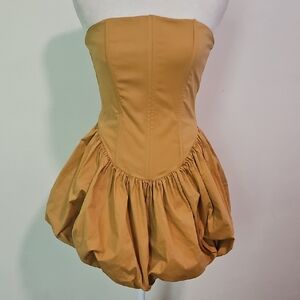 Klesis Strapless Mustard Butter Cream Bubble Dress